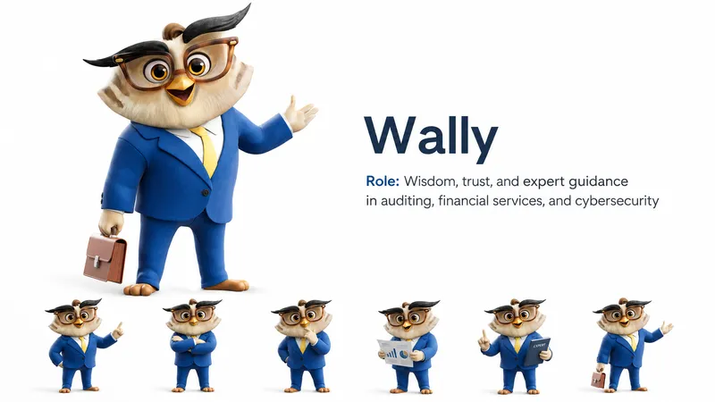  Wally the owl in various poses, representing its role in mascot marketing 