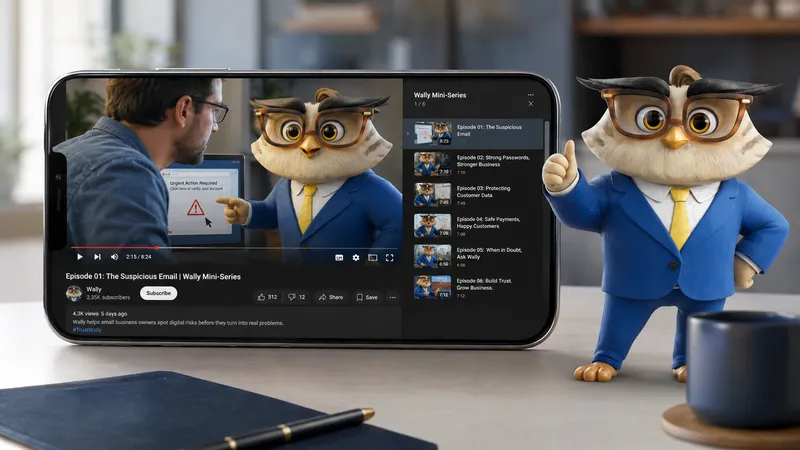 Wally the owl displayed on a tablet screen in a Youtube mini series 