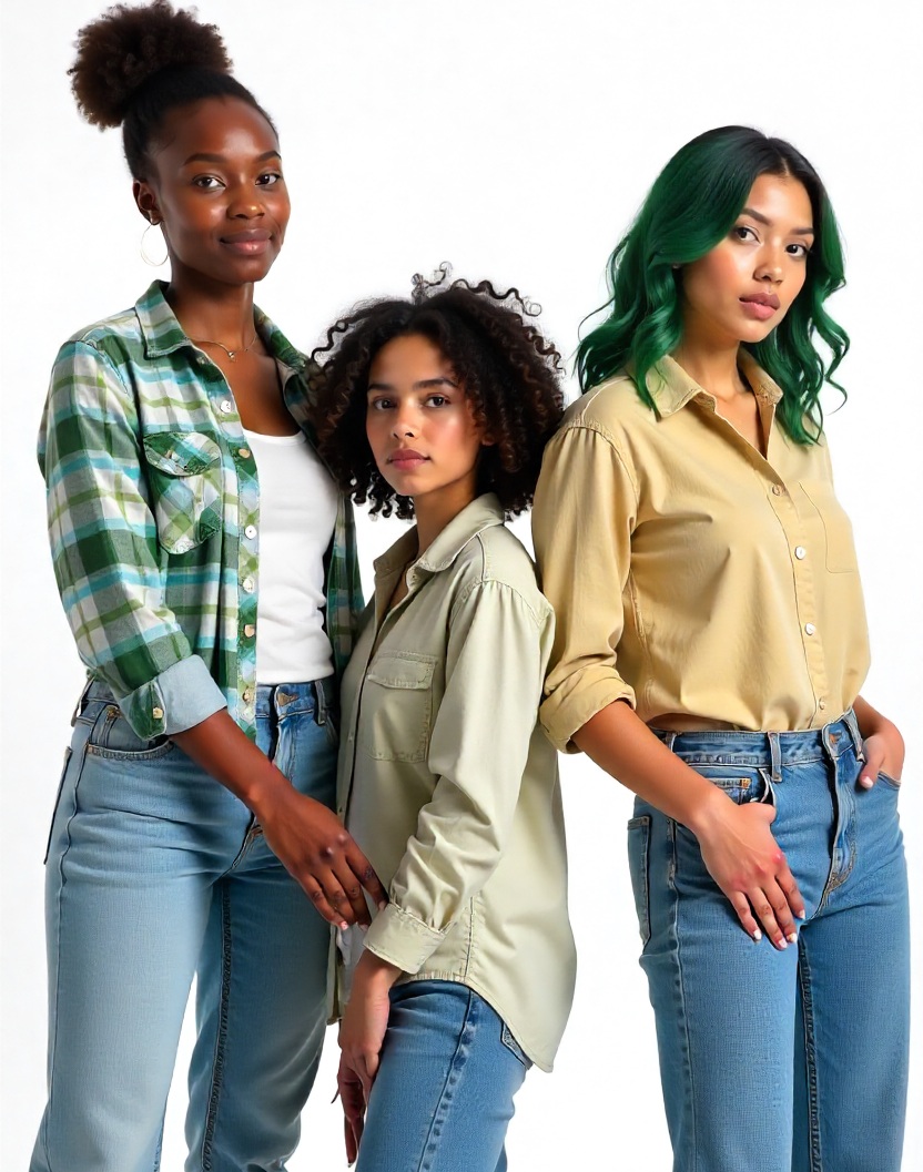 three female ai generated fashion models with different heights and skin tones