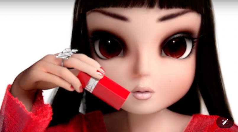 Fashion Brands Using AI Models like Noonoouri, in Dior Rouge beauty product ad. 