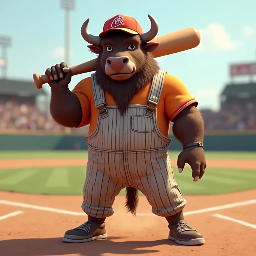 Confident Bison Mascot with Bat as Sports Mascots Ideas 