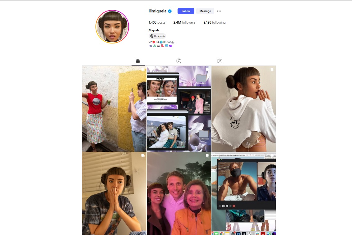 The Instagram page of Lil Miquela, the virtual influencer 