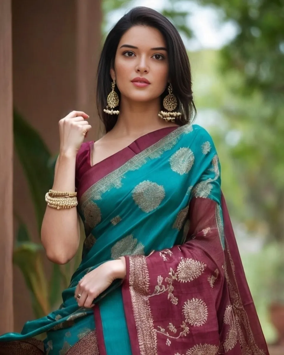 Kyraonig virtual influencer, wearing Indian traditional clothes and accessories 