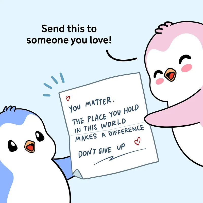 Pax and Polly, Pudgy Penguins’ mascots, hold a love letter in their hands. 