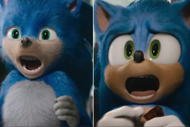 the human like version of Sonic the Hedgehogin the vs the original version, showing uncanny valley effect for virtual influencers 