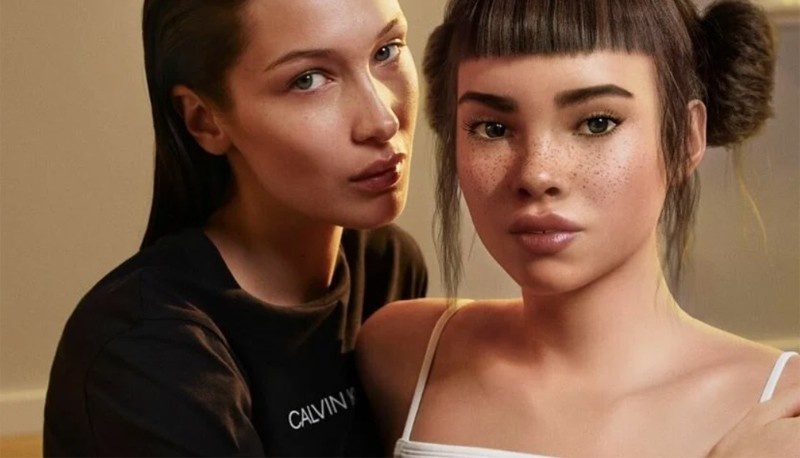 lil miquela and bella hadid in calvin klein campaign