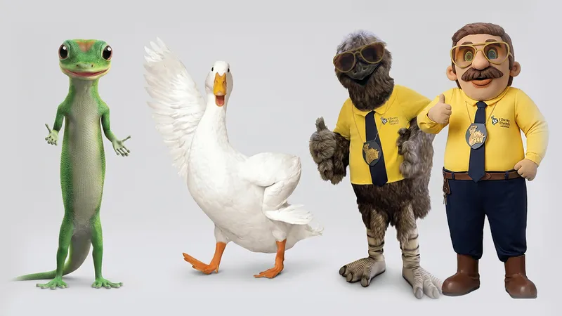 GEICO Gecko, Aflac Duck and LiMu Emu, brand mascot examples from Insurance and Finance industry