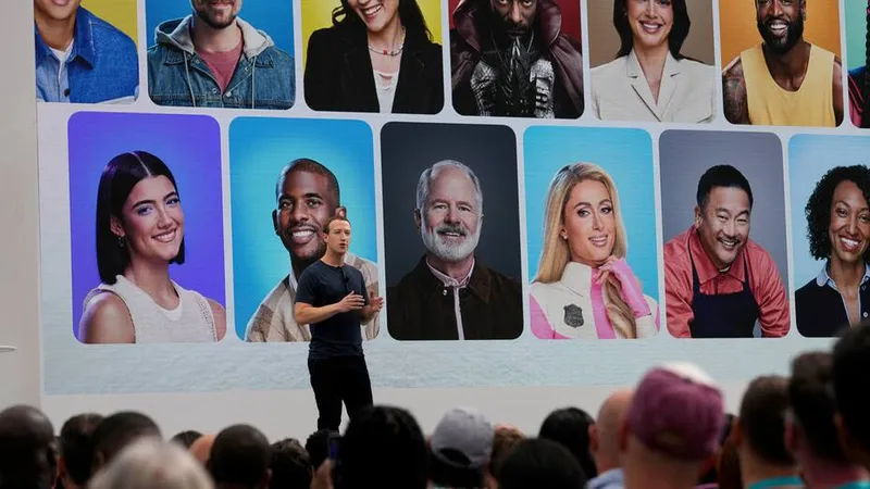 Meta's Celebrity AI Chatbots on a large screen in a press conference
