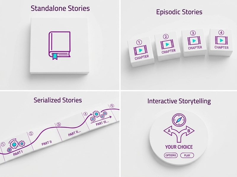 a conceptual demonstration of standalone, episodic, serialized and interactive storytelling with characters